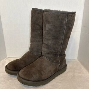 UGG Classic Tall Boot #5815 Gray Leather w Sherpa Lining Womens Size 7